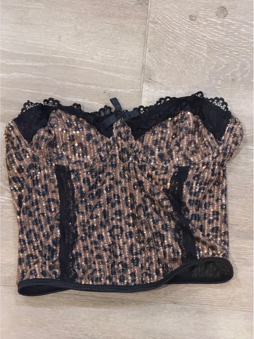 Leopard Print Sequin Strapless Corset Top
